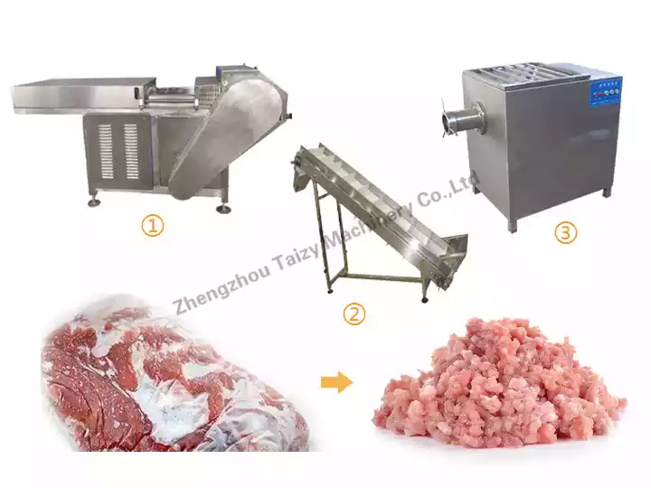 linha de esmagamento e moedor de blocos de carne congelada