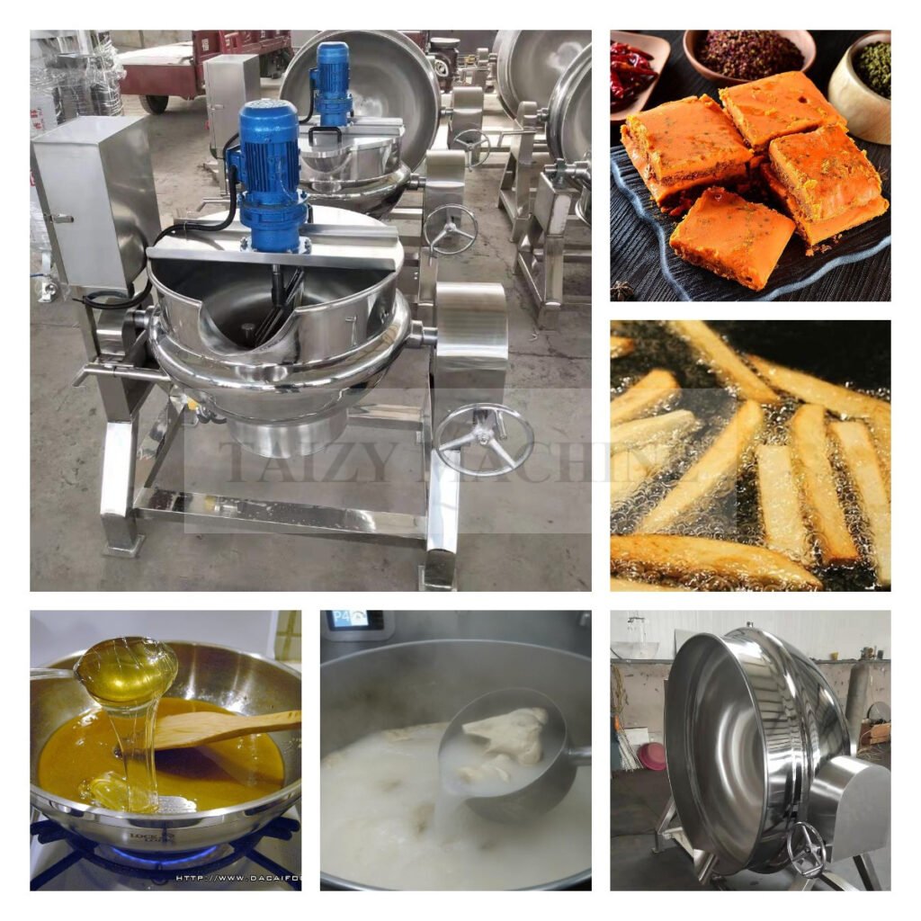 Chili Sauce Jacketed Pot With Mixer 2 Jacketed kettles